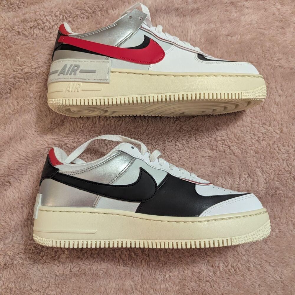 Nike Air Force 1 Shadow - White / Silver / Gym Red (Women's 8.5) - Picture 4 of 8